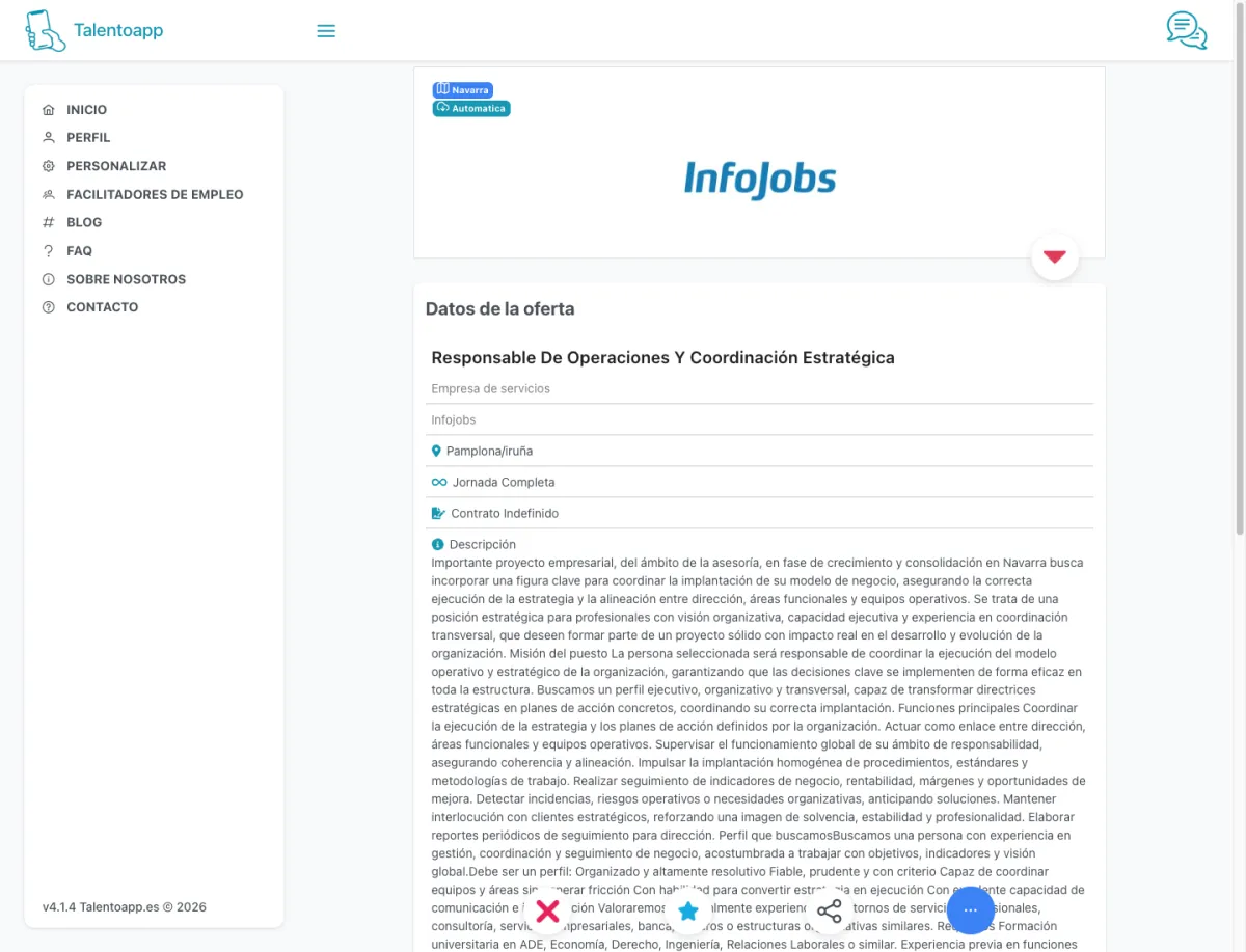 Captura principal de TalentoApp